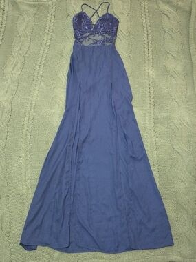 Lucy In The Sky Floor Length Maxi Dress Floral Lace Cut Out 2 Thigh Slits